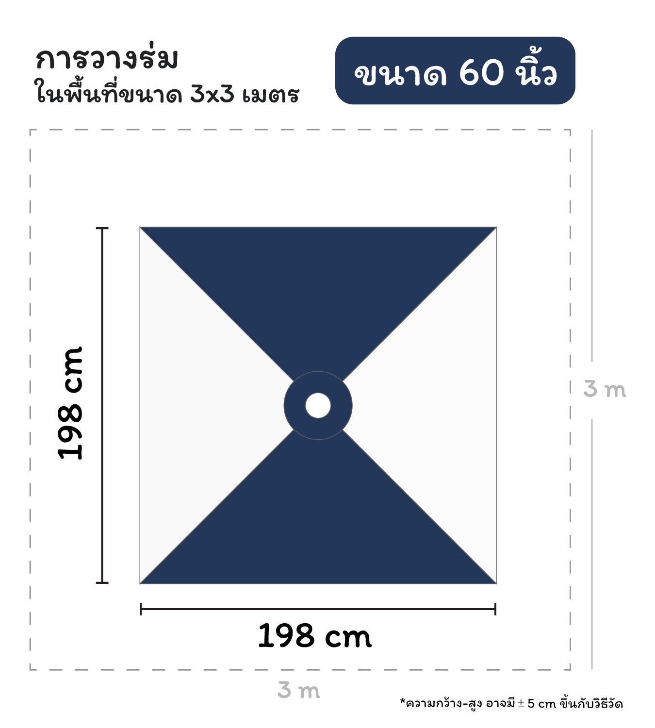 ขนาดร่มขายของสี่เหลี่ยม 60 นิ้ว